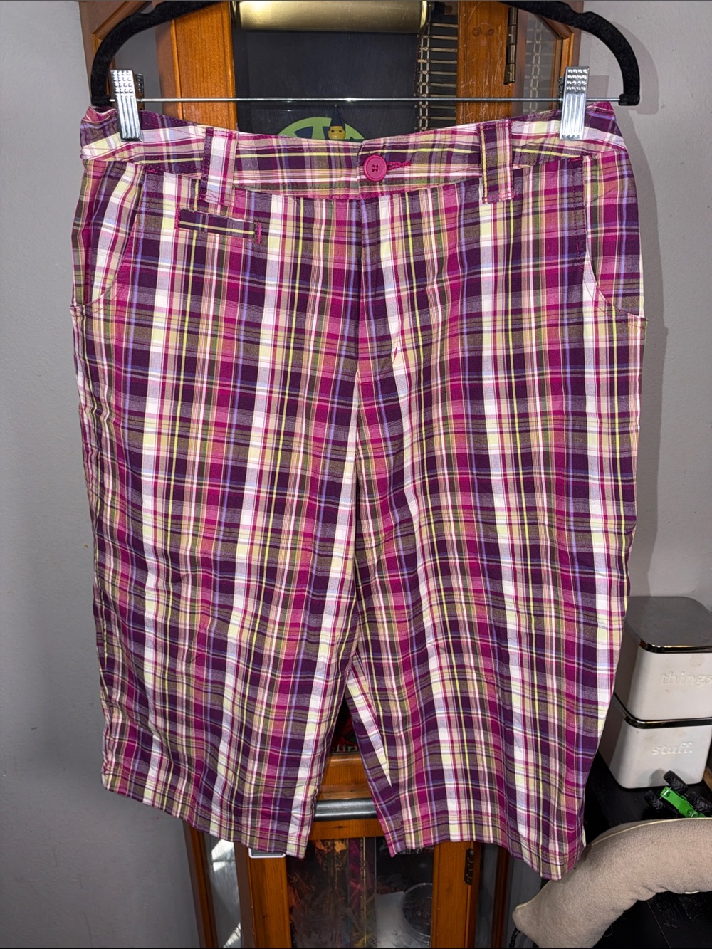White Stag Pink Plaid Flat Front Women's Shorts
